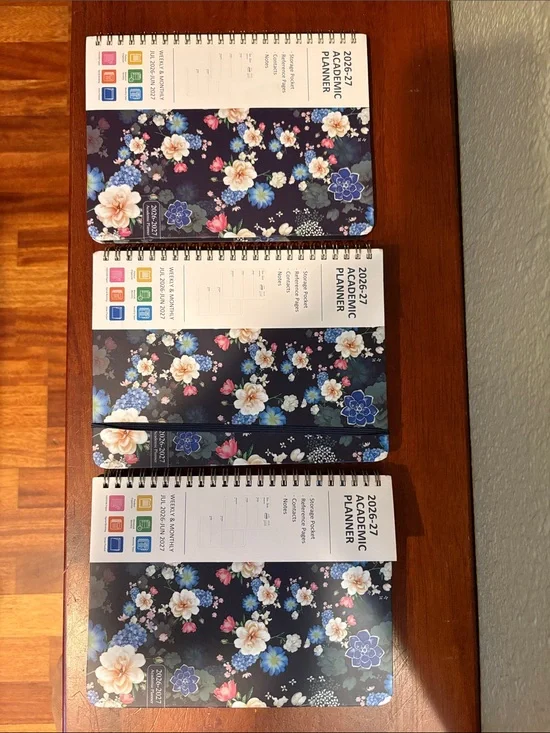 Floral Academic Planner 26/27 - New Navy Blue with Pink & Cream Flowers