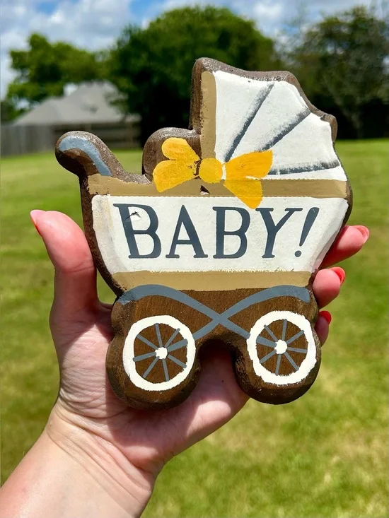 Demdaco Baby Carriage Wooden Magnet Token