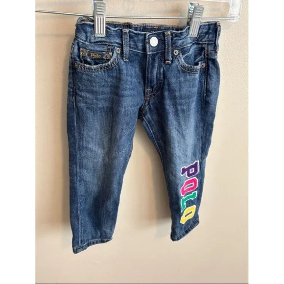 Polo Ralph Lauren size 2 girls The Slim Boyfriend jeans Polo embroidery on leg