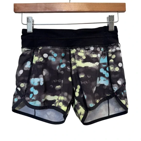 Ivivva Girls Athletic Shorts Size 10 Black Bokeh Print Zipper Pocket Sporty