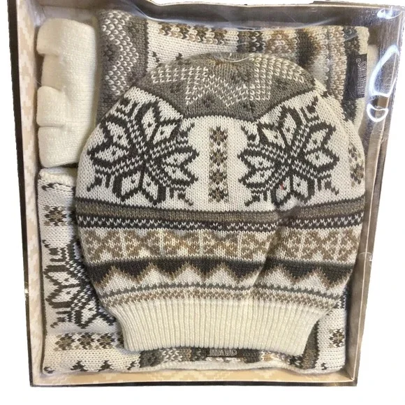 The‎ Original Muk Luks Accessories Women's Beanie Scarf Gloves Grey Gold Black