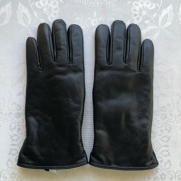 Lambskin Black Leather Gloves Women’s Size XL Slim-Fit Soft Fuzzy Inner Lining