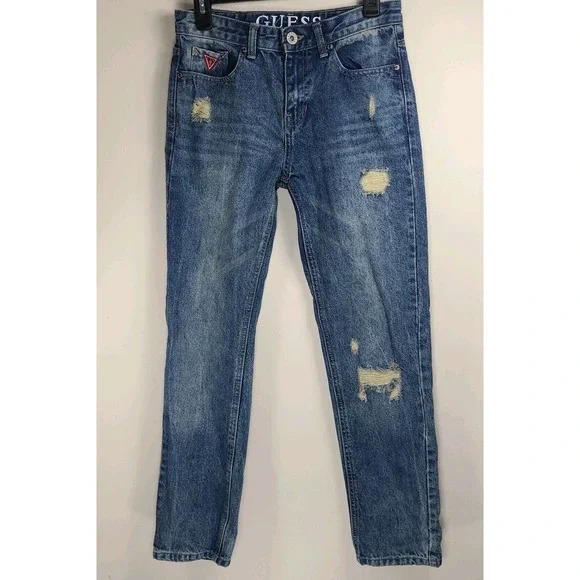 Guess Boys Distressed Straight Leg Jeans Size 14 Adjustable Waist 100% Cotton