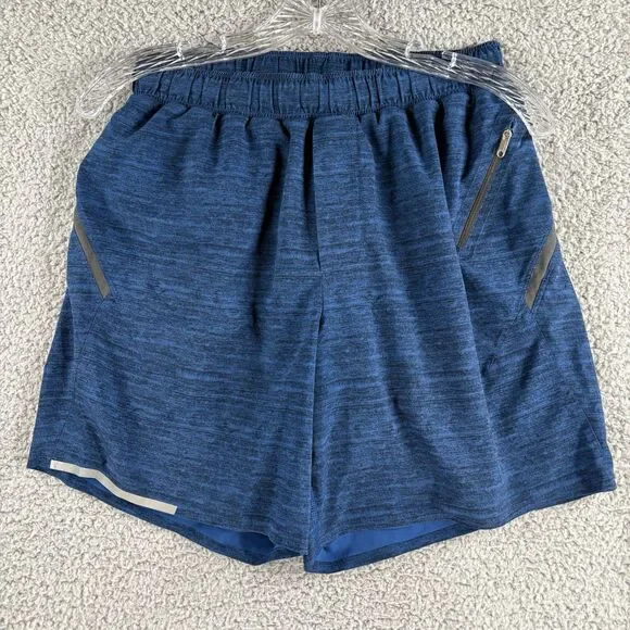 Lululemon Men’s Medium M Blue Surge Shorts Men Lined Reflective Elastic Waist 7”