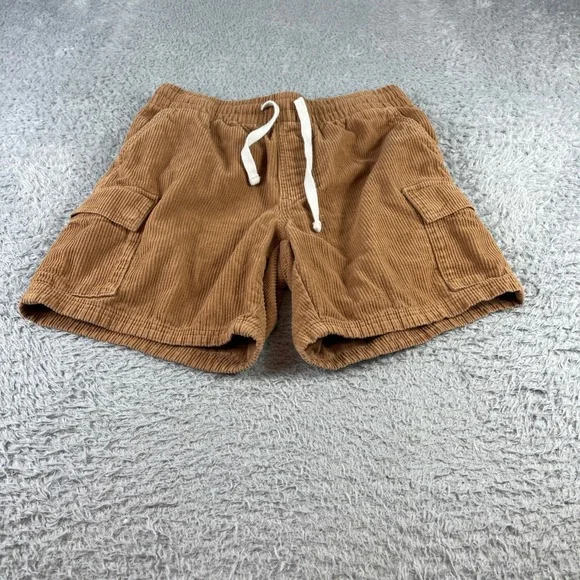 No Boundaries Mens Corduroy Cargo Shorts Brown Elastic Waist Small 28-30