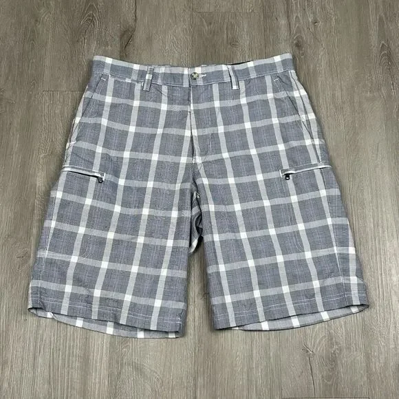 Black Brown 1826 Plaid Golf Shorts Mens 34 Flat Front Cotton *Needs Washed*‎