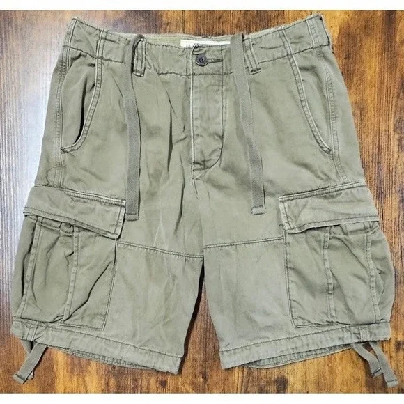 VTG Abercrombie & Fitch 30x10 Army Green Cargo Shorts Heavy Cotton Button Fly