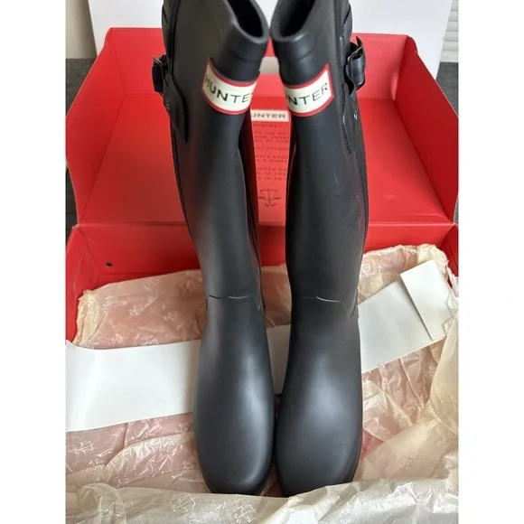 Hunter Original Tall Rain Boots Black Matte Womens Size 7 US Waterproof S1