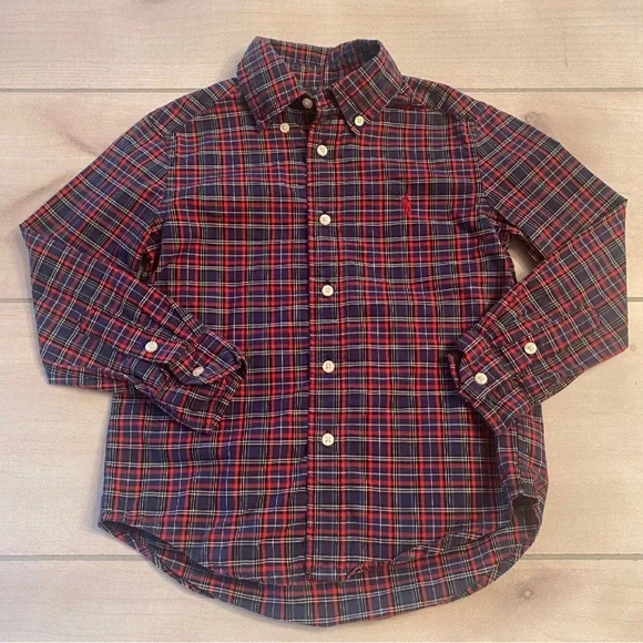 Ralph Lauren Kids Red and Blue Plaid Button-Down Shirt