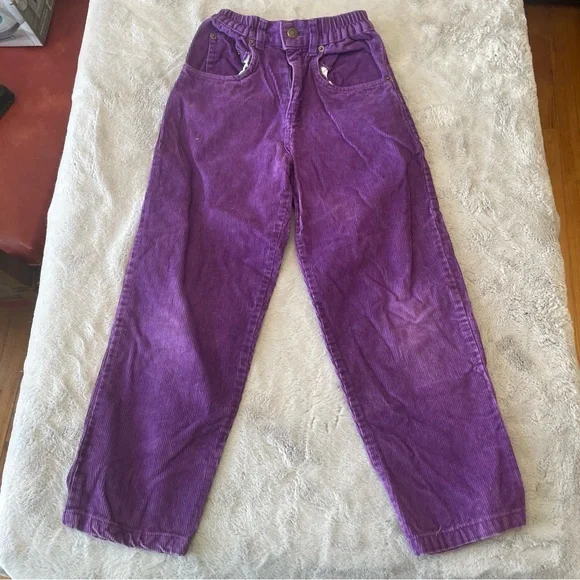 New Legends Purple Kids Corduroy Pants size 7 elastic waist 100% cotton