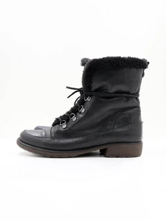 BareTraps Sindee Black Faux Leather Faux-Fur Lined Flat Winter Boots - 9