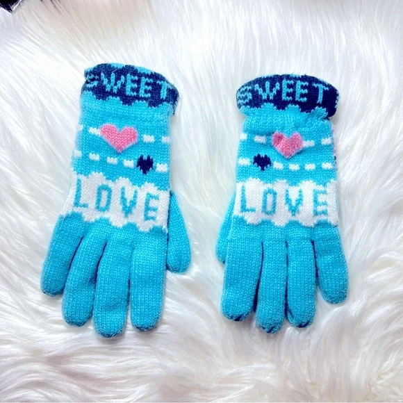 Women’s Blue Winter Snow Gloves Sweet Love