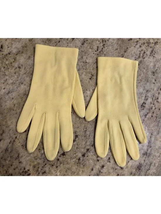 Vintage Womens Size S 6.5 Yellow Nylon Formal Gloves Wrist Button