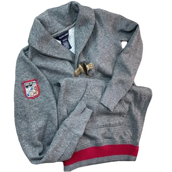 VTG Ralph Lauren Sweater Dress Shawl Collar 90s Toggle Patch Logo Girls M‎ 8/10
