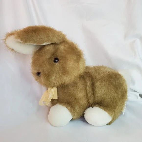 VTG Walmart Bunny Rabbit‎ Brown with Yellow Bow White Feet Plush Stuffed Animal
