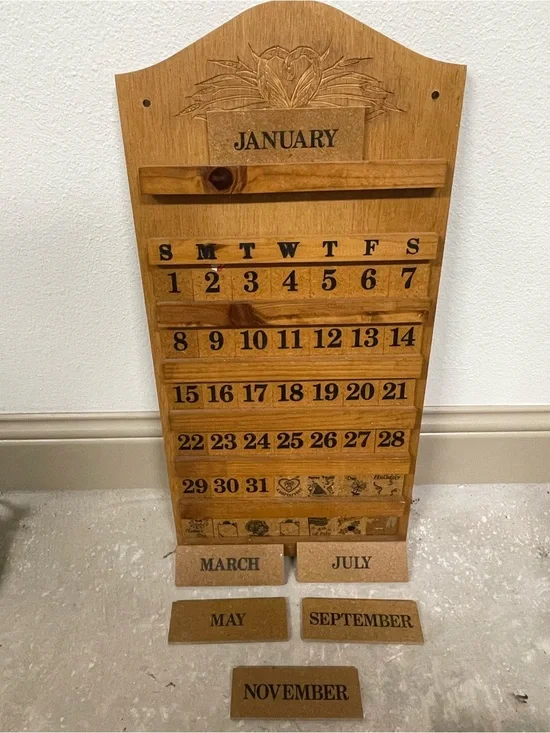 Wooden Perpetual Wall Calendar - Natural Wood