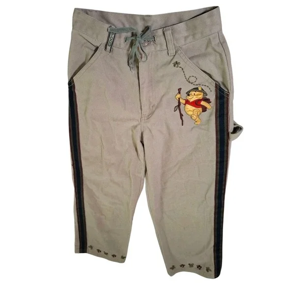 Vintage 90's Winnie The Pooh Striped Khakis Girls Size 8 Wide Leg Rare