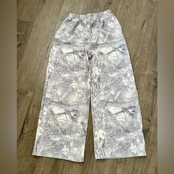 Adult XS Gray White Camo Fleece Pants Cozy Lounge Jogger Style​