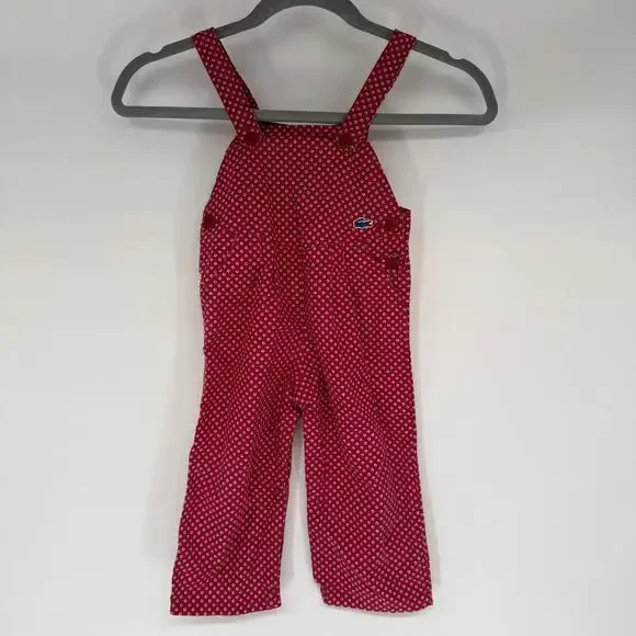 Vtg 80s Izod Lacoste Overalls Kids 24M Red Green White Dots Bibs Jumper Button