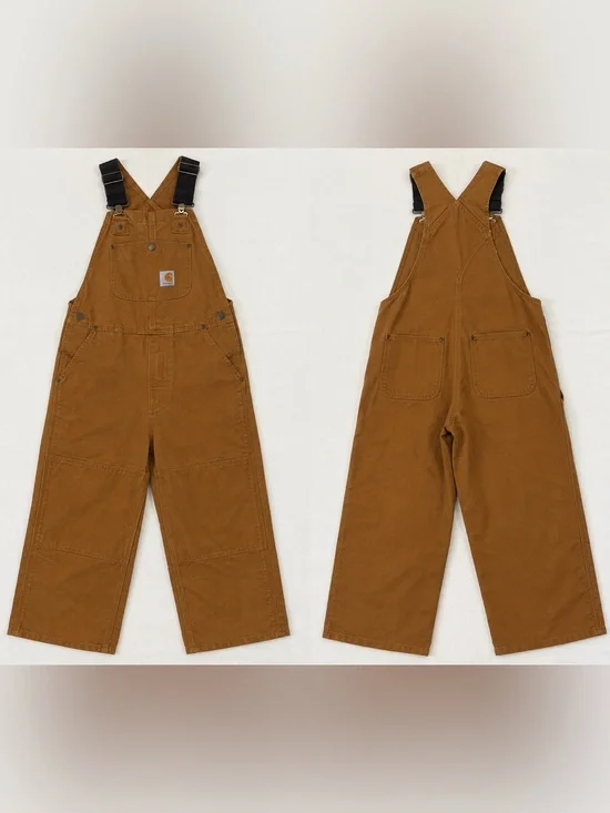 Carhartt Kids Brown Canvas Duck Bib Overalls 8 Double Knee Workwear Hunting NWOT