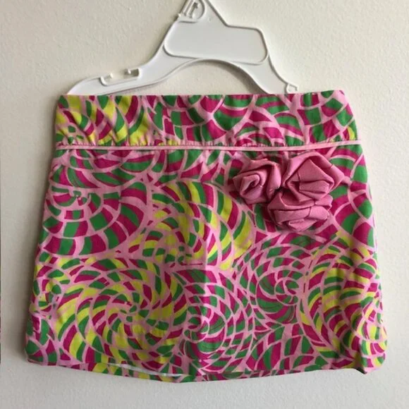 LILLY PULITZER Elastic Waist Skirt Lined Pink Green Geo Print Size 3