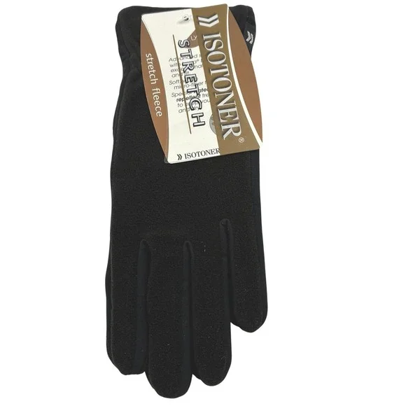 Isotoner Women Black Stretch Fleece Water Repellent Gloves One Size A849K3BLK1SZ