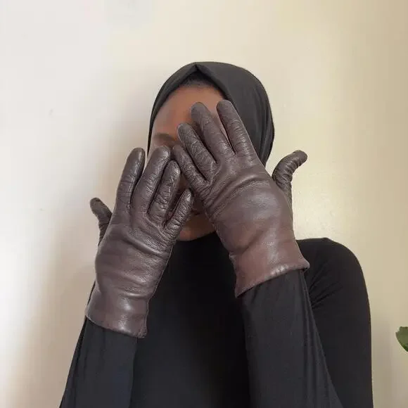 Vintage quiet Luxury brown Leather Gloves‎
