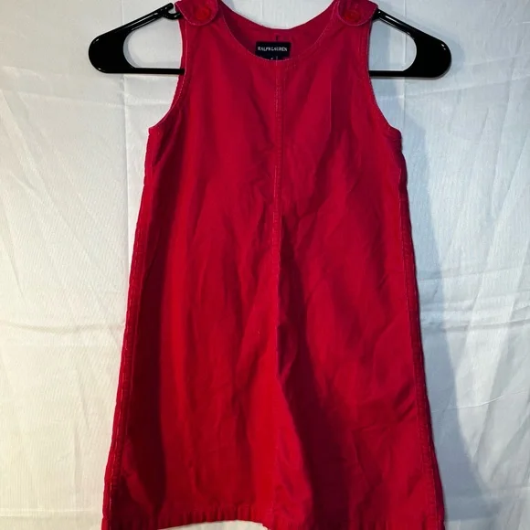 Ralph Lauren Girls Pink‎ Corduroy Sleeveless Dress Size 6 Embroidered Pockets