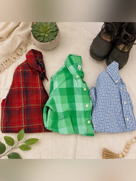 Ralph Lauren Boys Button Down Shirt Lot 3 Plaid Check Size 6/7 EUC