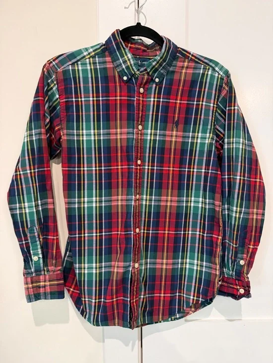 Ralph Lauren Plaid Tartan Button Down Shirt Boys Sz L (14 16)