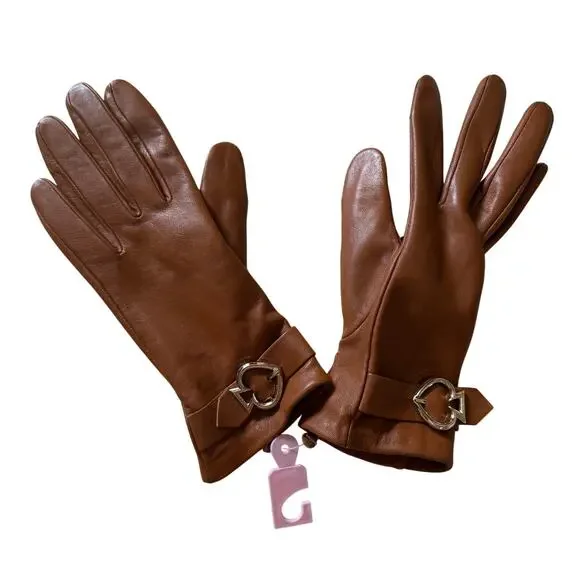 NWOT Kate Spade Brown 100% Lamb Leather Gloves Sz S