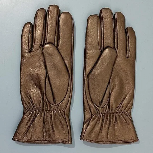 Cashmere Lined Leather Gloves, Bronze, Small