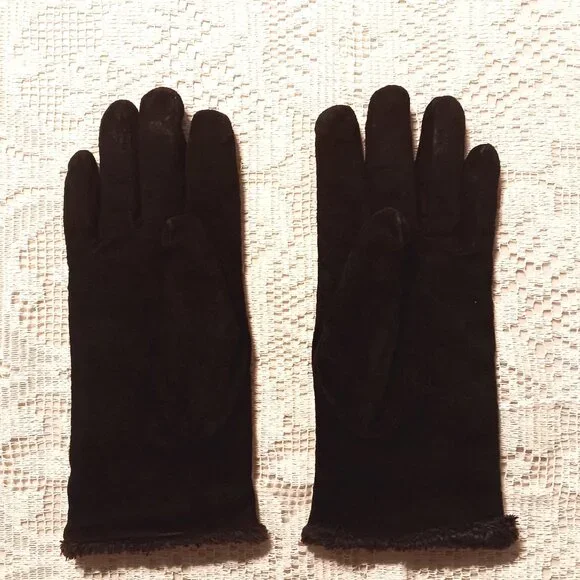 Black Suede Lined Gloves for Women - Size Medium
