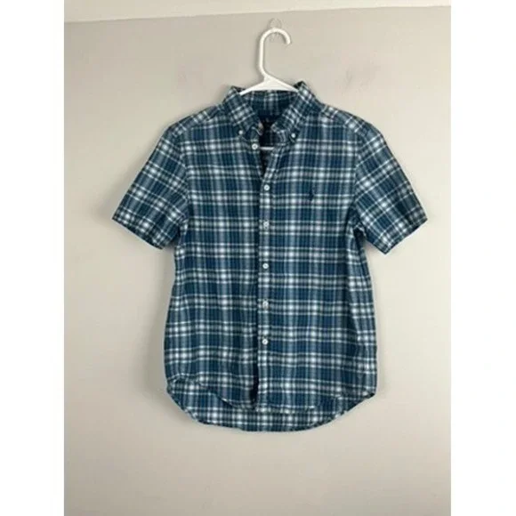Ralph Lauren‎ Kids Plaid Button Down Short Sleeve Shirt Boys Size M (10/12)