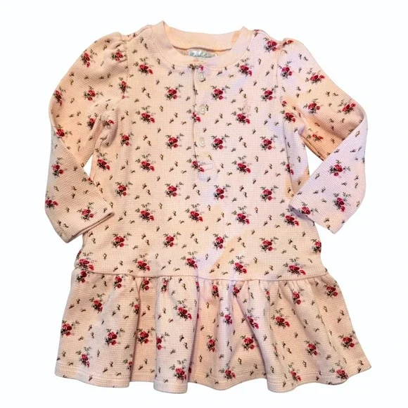 Ralph Lauren Baby Girls Pink Floral Waffle Knit Henley Dress &‎ Bloomers Set 12M