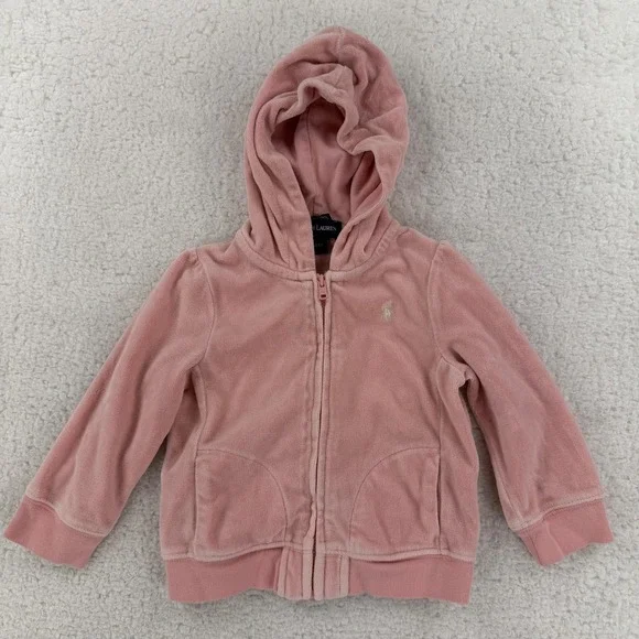 Polo Ralph Lauren Hooded Jacket‎ Girls 18M Toddler Pink Velour Full Zip Hoodie