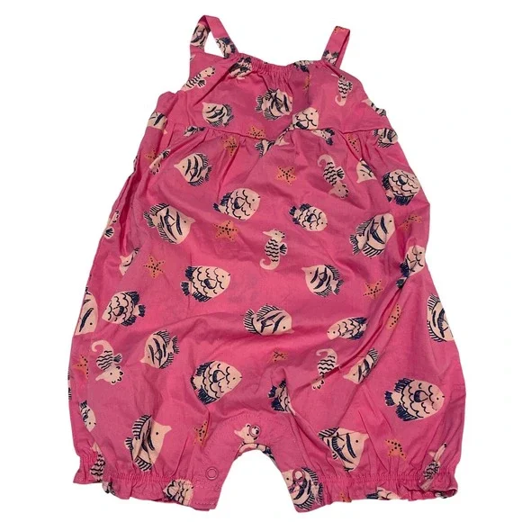 Carters Baby Girl Pink Fish Seahorse‎ Print Romper Sunsuit 24M S206510