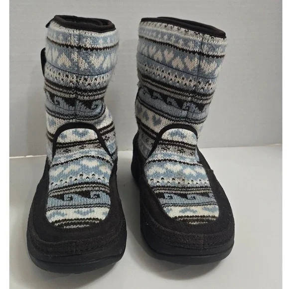 Skechers Tone-ups Cozy Knit Winter Boots‎ Womens Size 7 Blue Fair Isle Heritage