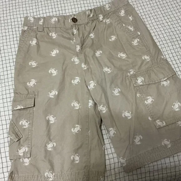 ❤️ Lands End Boy 12H Cargo Shorts Khaki Crabs Nautical Summer Adjustable Waist