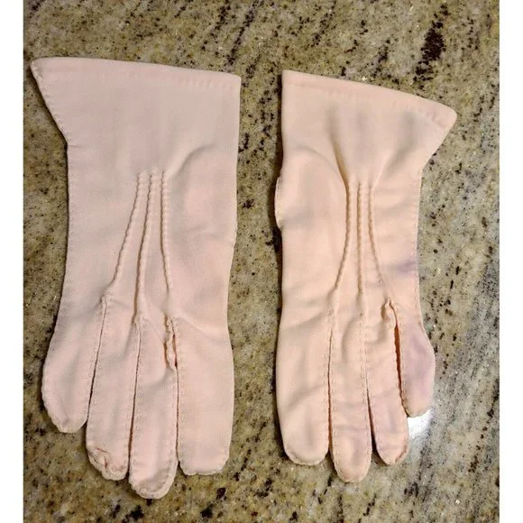 Vintage Shalimar Nylon Pink Stitched Gloves Size 7 1/2. Philipines. Read