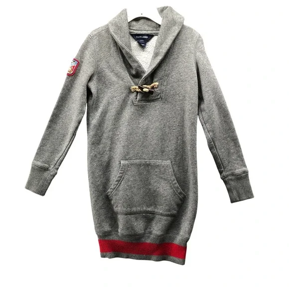 Ralph Lauren Girls Size 7 (S) Sweatshirt Dress Shawl Neck‎ Toggle Gray Pullover