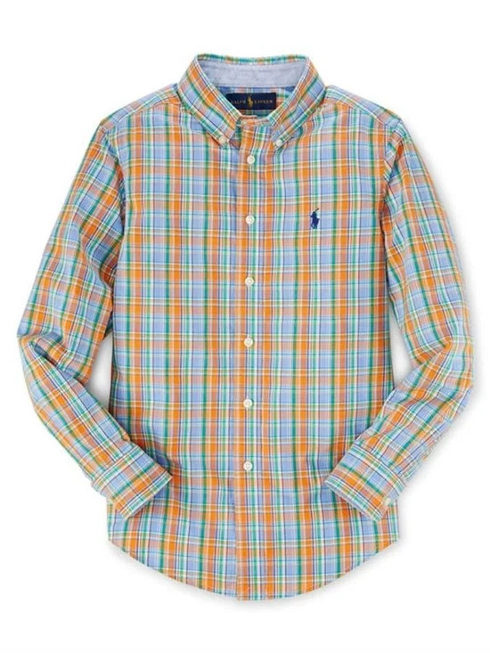 Ralph Lauren | Orange, Blue & Green Plaid Button-Down Shirt