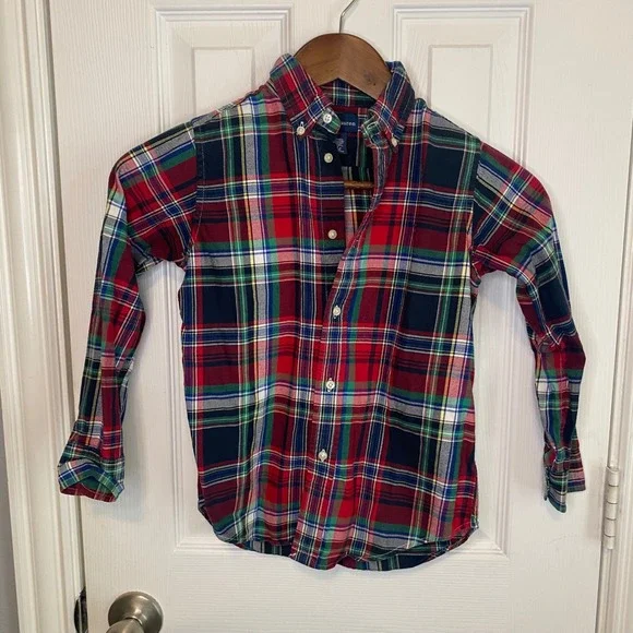 Ralph Lauren Kids Boys 6 Red Plaid Button Down‎ Shirt Long Sleeve Cotton