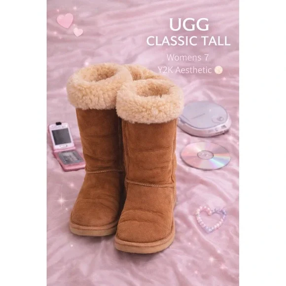 UGG Australia Classic Tall Chestnut Sheepskin Boots Womens Size 7 Cozy Winter