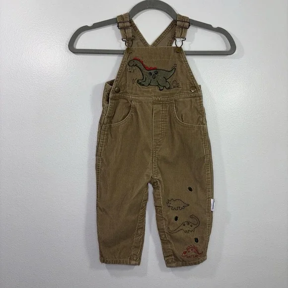 Vintage Corduroy Dinosaur Overalls Boys Size 18M Embroidered