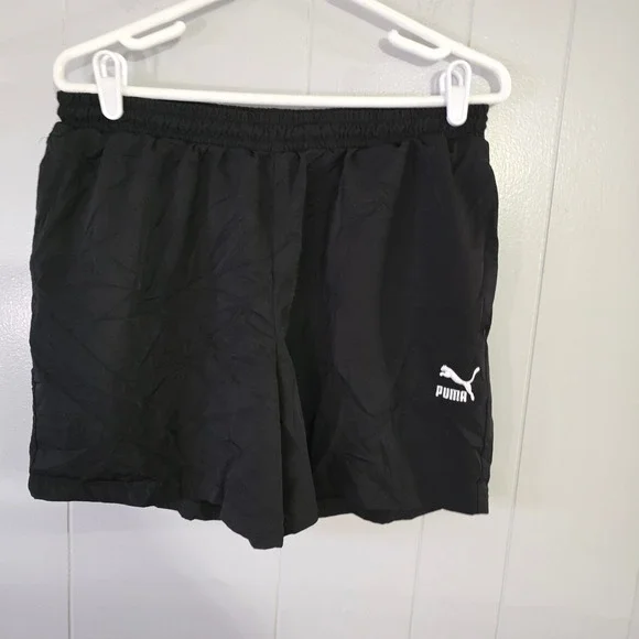 Puma Athletic Shorts Mens Large‎ Black Elastic Waist Sport Workout Running 4013