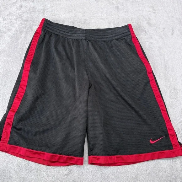 Nike Basketball Shorts Mens Large Black Red Mesh Athletic Gym Pockets Drawstring