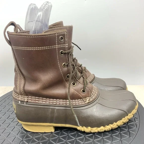LL Bean Duck Boots Women Size 8 Shoes Dark Brown Leather Rubber Mid 8