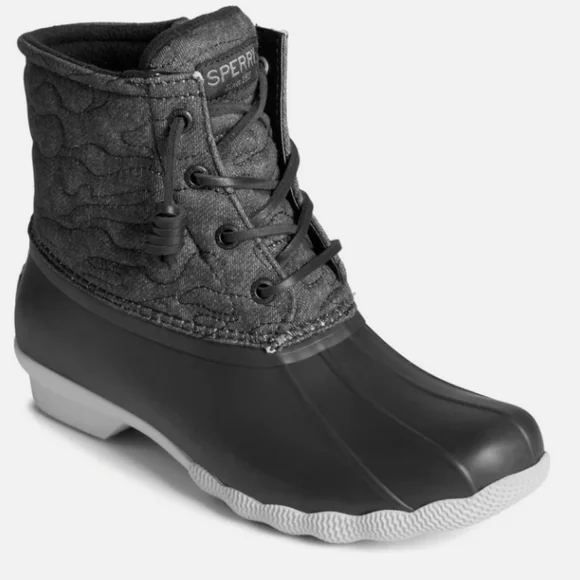 Sperry Women's Rain Boot, Black Quilt, Size 10