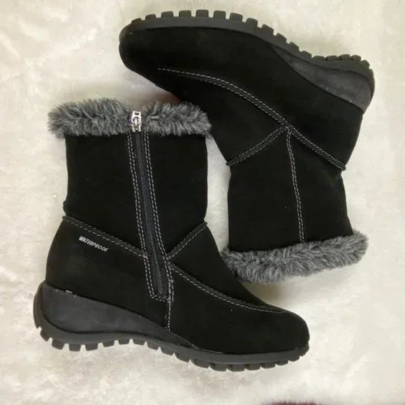 Studio‎ Brilliant Women's Black Suede Faux Fur Trim Evonna WaterProof Boots 7.5